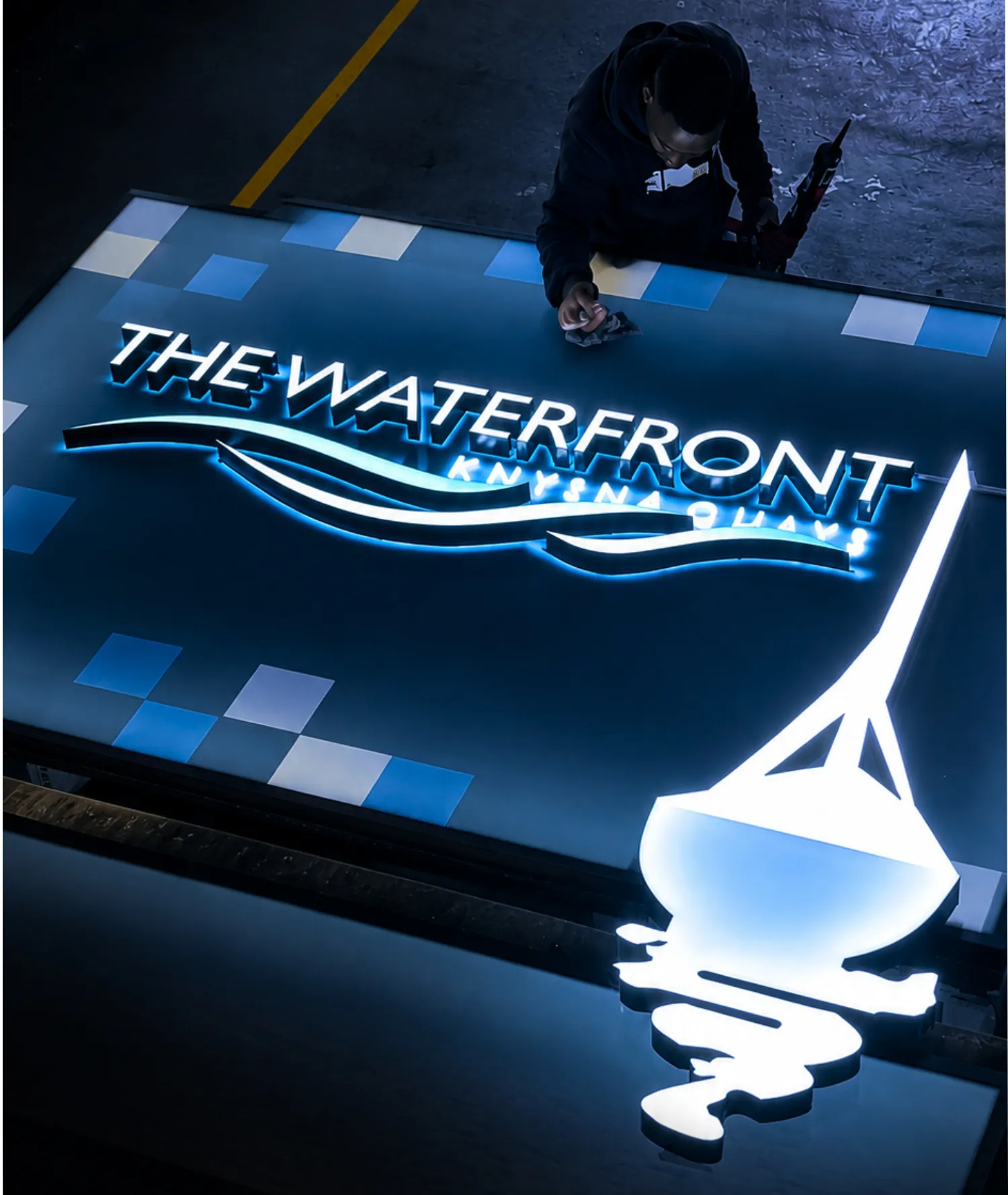 The Waterfront Knysna Quays — Halo-Lit Sign Illuminated