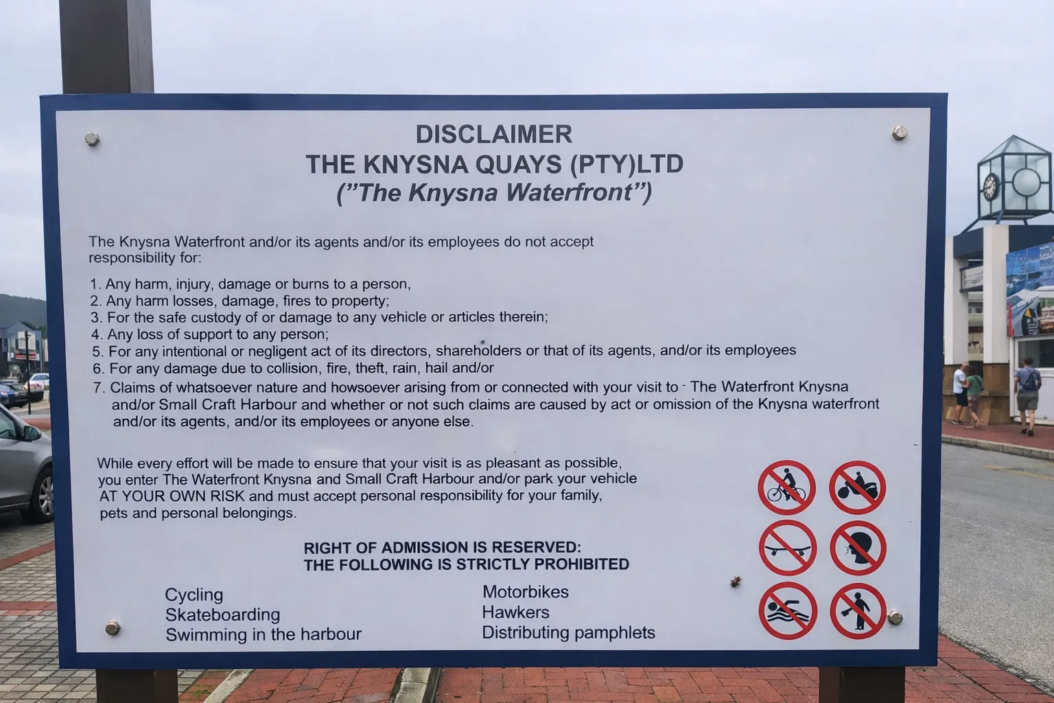 Knysna Waterfront Disclaimer Sign