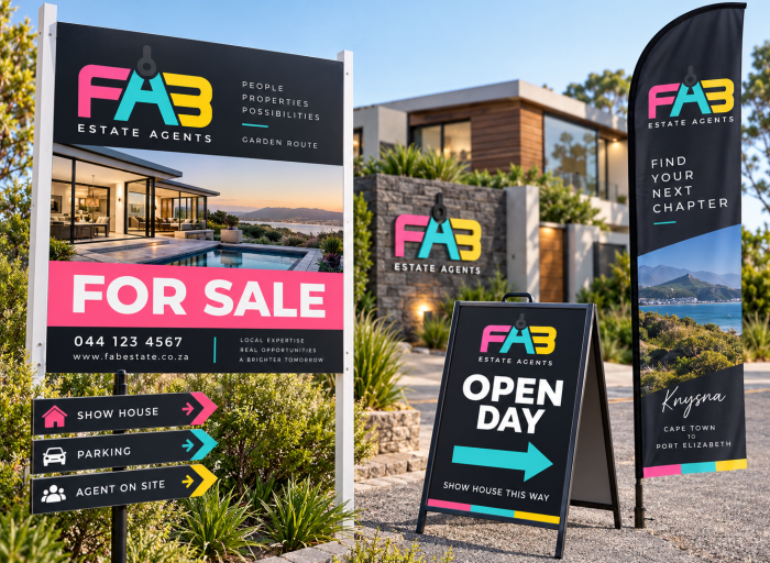 Estate agent signs and boards printed in knysna FAB signage